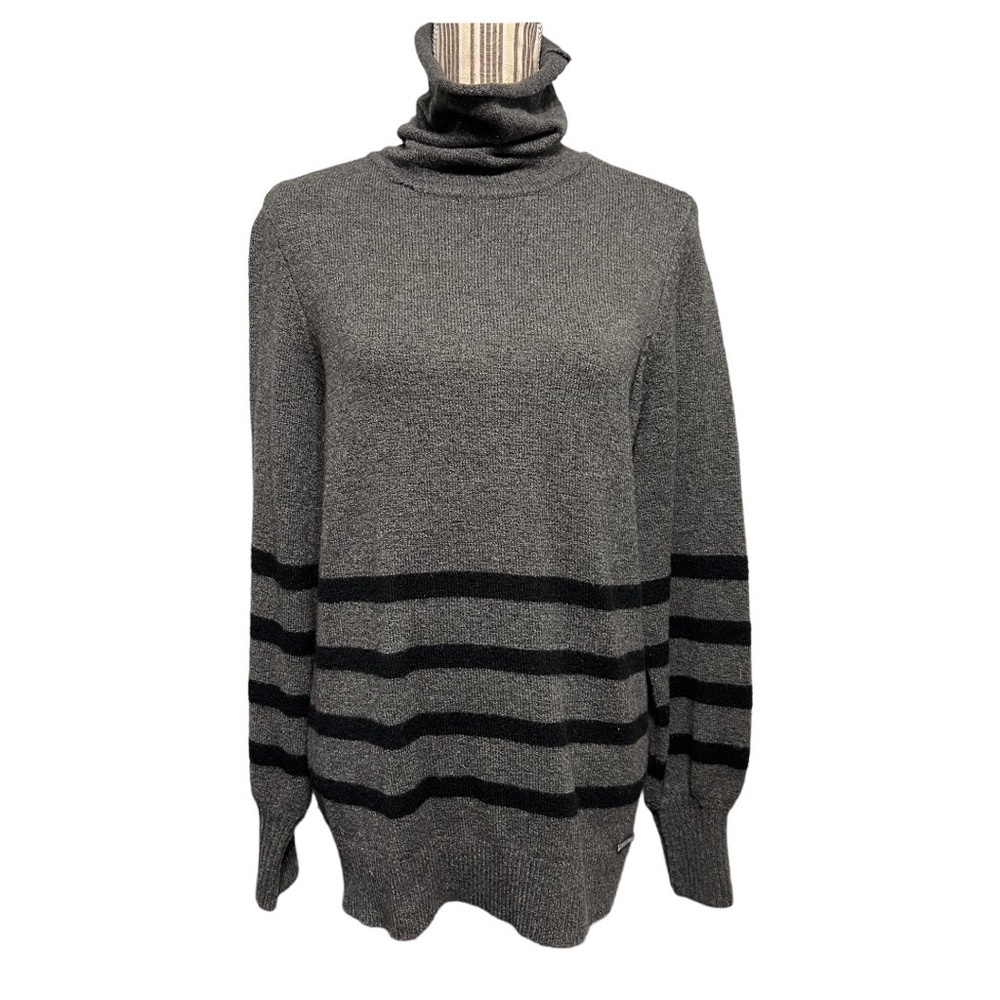 Michael Kors | gray black striped turtleneck soft & cozy wool blend